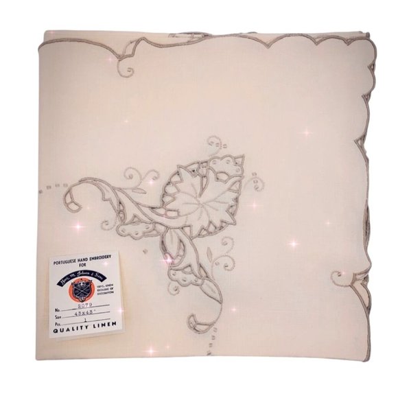 Vintage Portugese Tablecloth Napkins Linen Embroidered Square Set Dining Kitchen - Picture 3 of 8